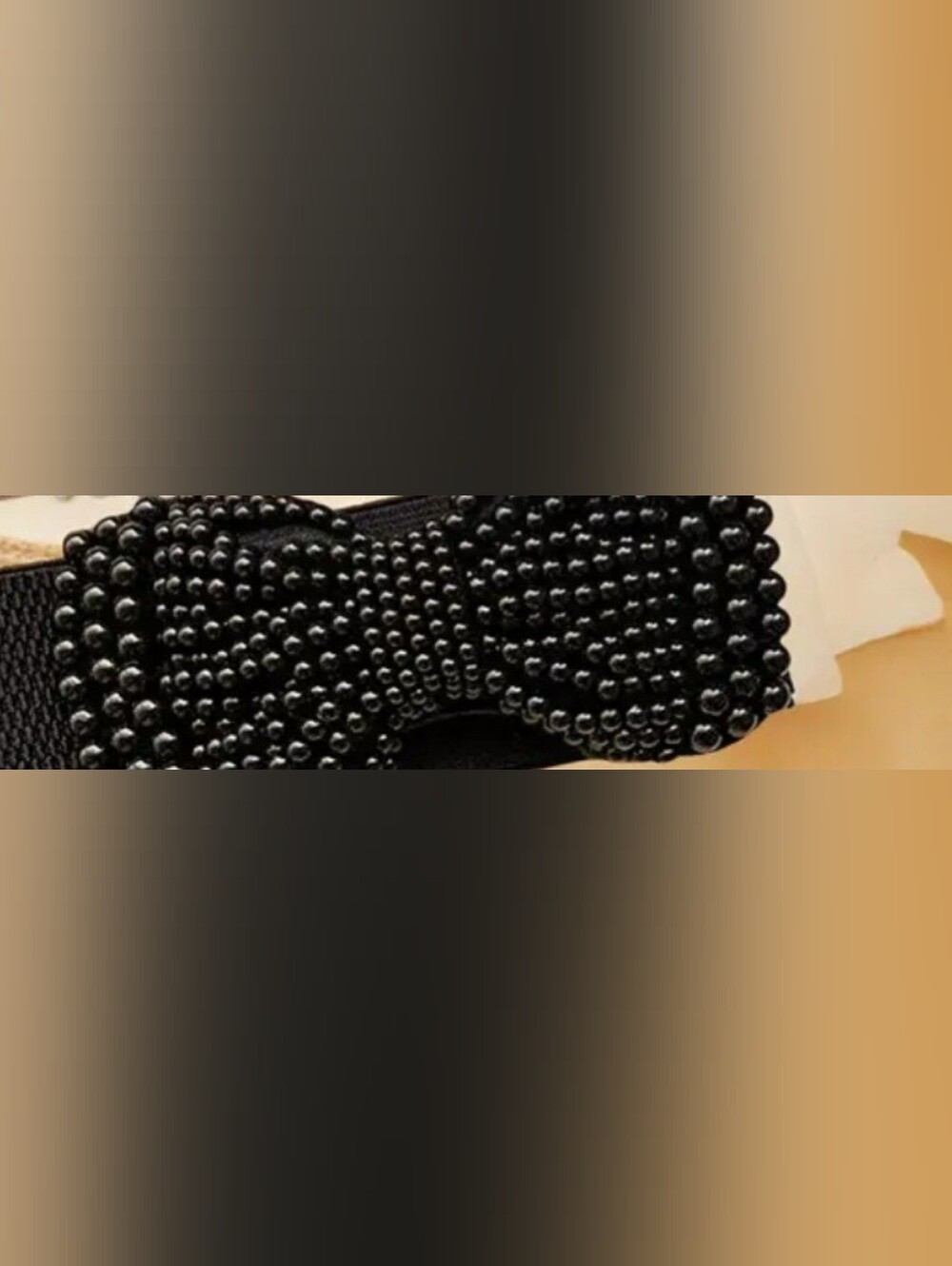 Black Beaded Bow Elastic Waist Belt - Women Accessories - Picture 2 of 2